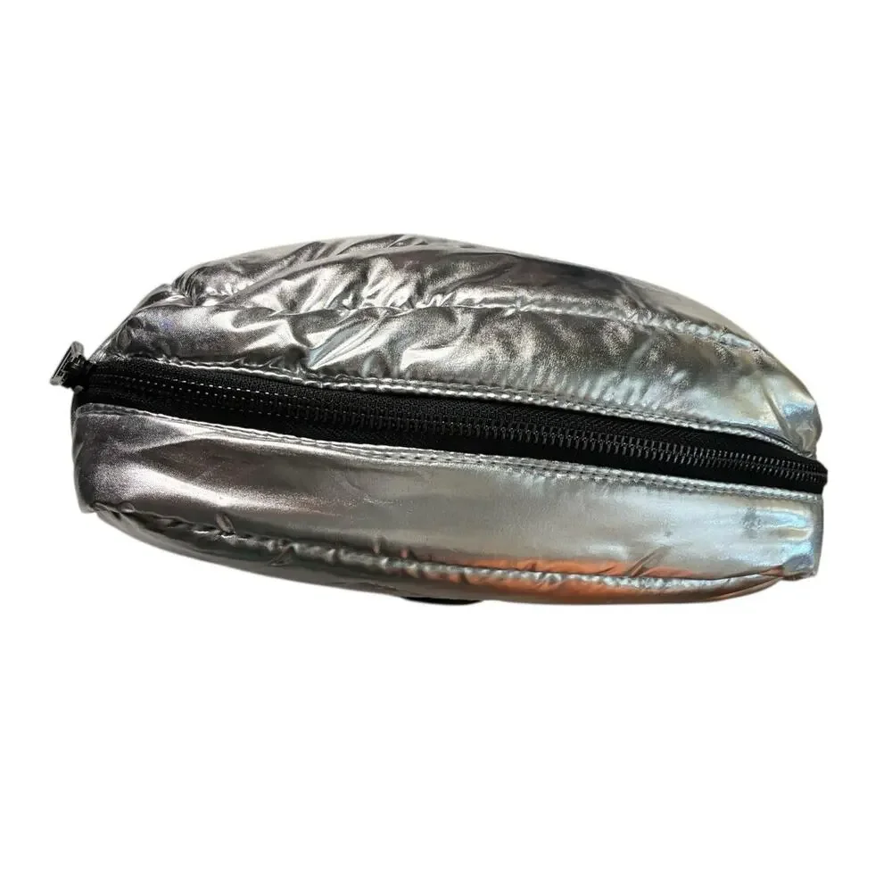 Moncler Parfums Quilted Metallic Silver Pouch Cosmetic Travel Case - Picture 8 of 11